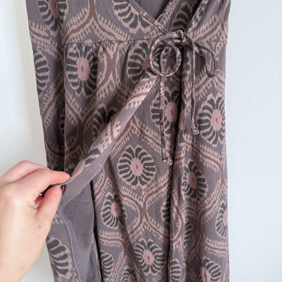 Fresh Produce Womens Large Wrap Dress Brown Pink Knit Stretch Midi Travel Resort - Picture 3 of 10